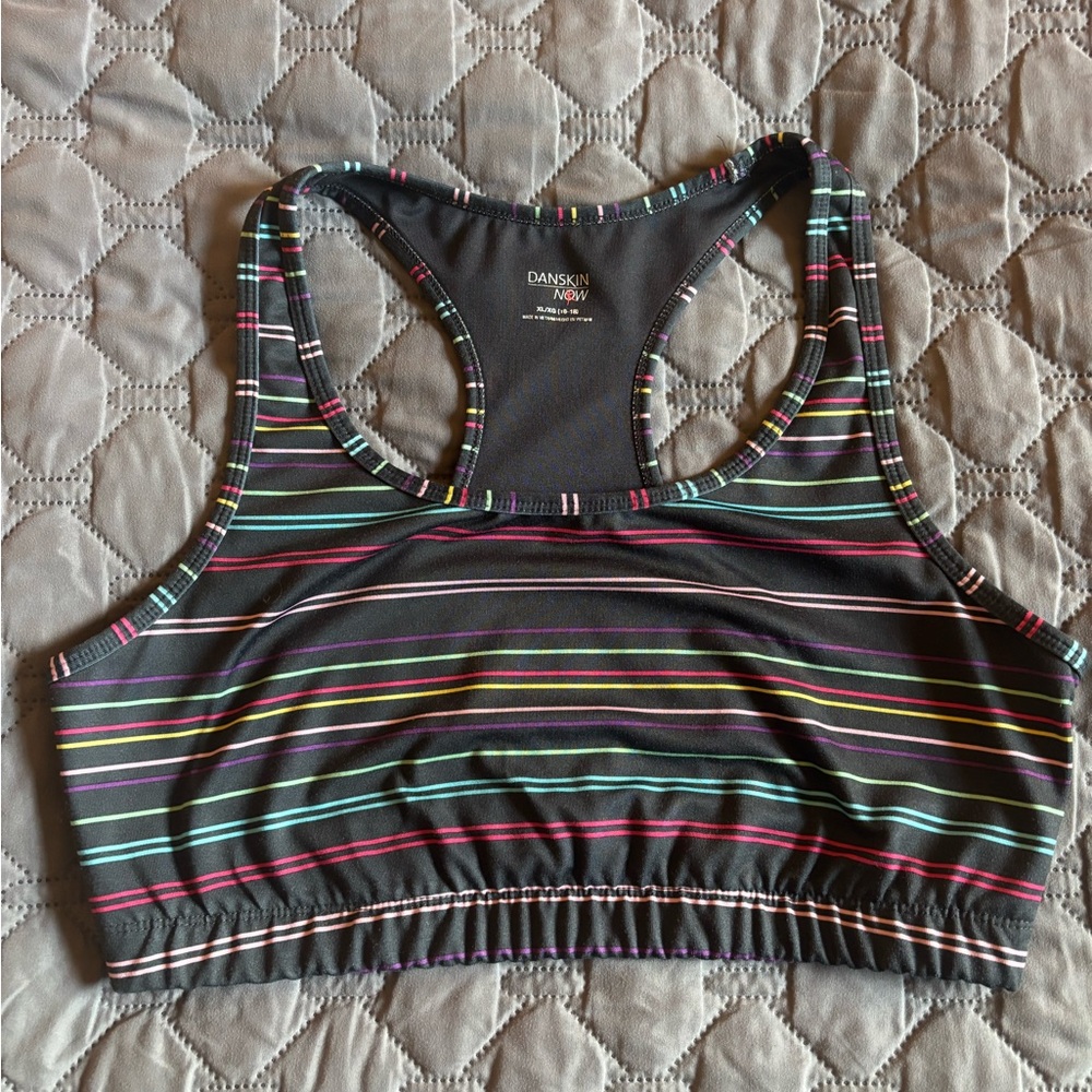Danskin Now Black Striped Racerback Sports Bra XL 16-18